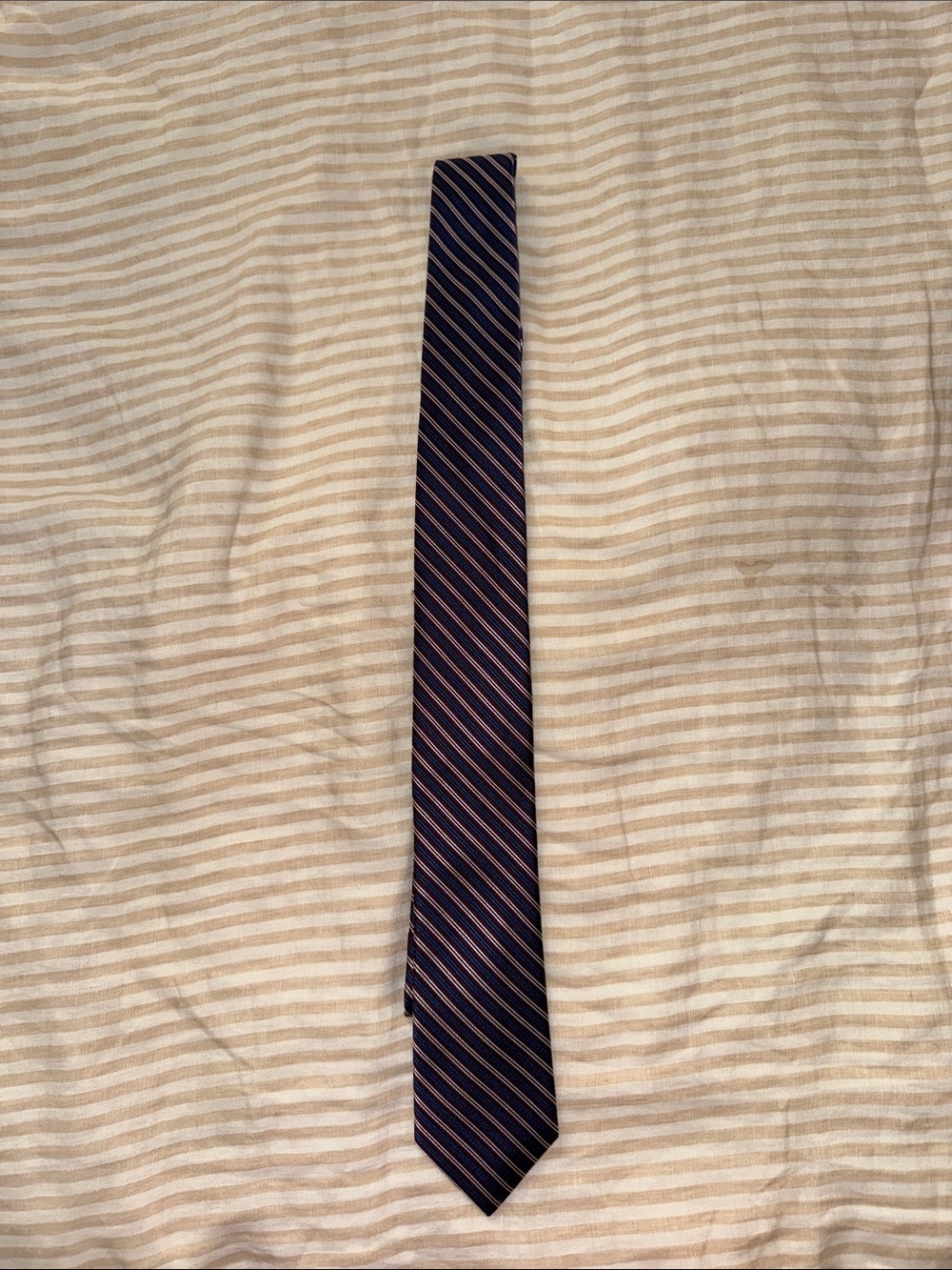 Jos. A. Bank Navy Tie with Pink and White Diagonal Stripes